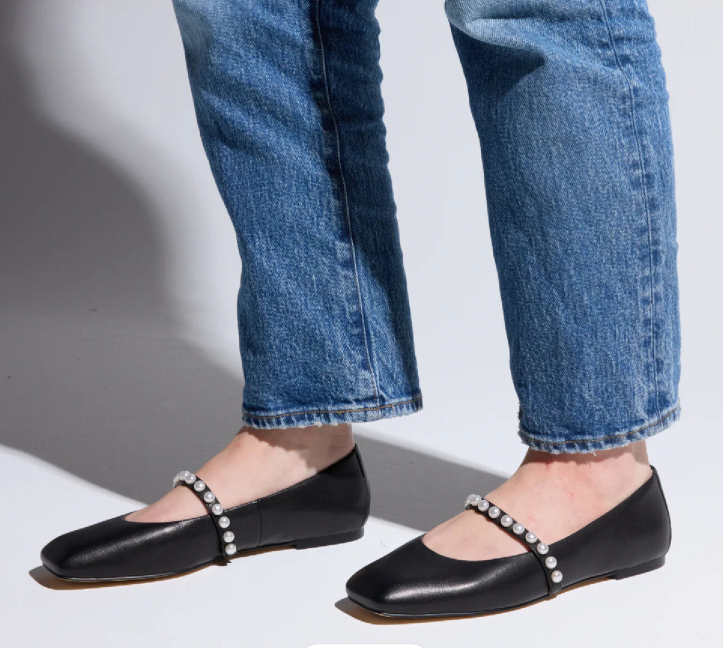 Cara Pearl Black Leather Ballet Flats