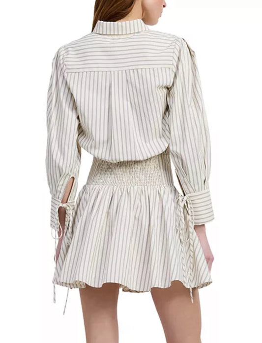 Azra Mini Dress in Ivory & Navy Stripe