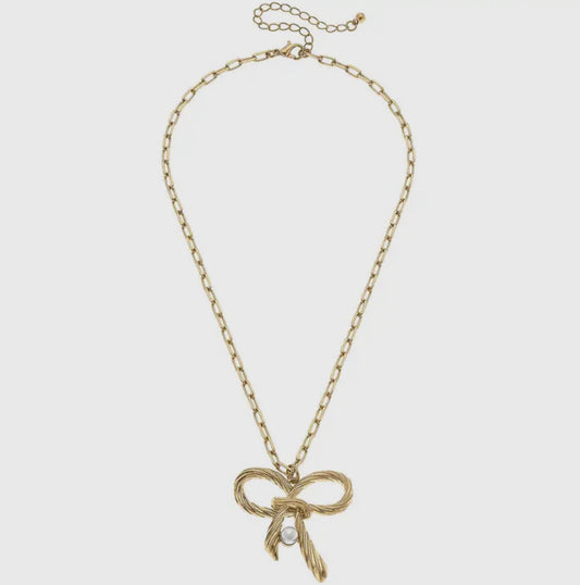 Amy Bow & Pearl Pendent Necklace