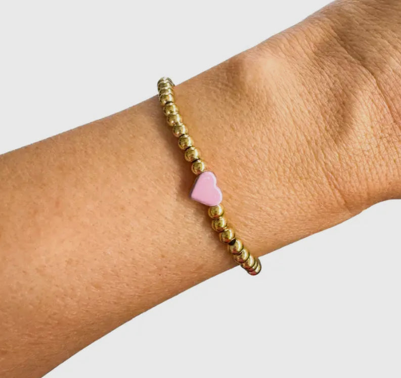 4mm 18k Gold Pink Heart Bracelet