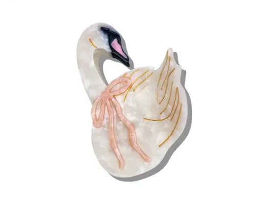 Hand-painted Swan Bow Claw Clip