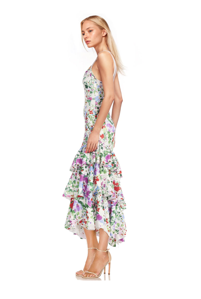 Floral Asymmetrical Tiered Dress-6