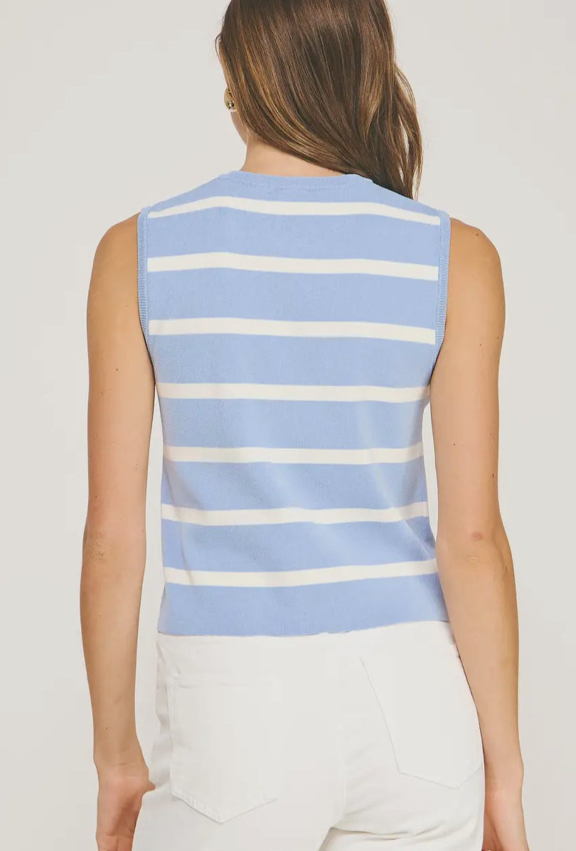 Striped Sleeveless Vest Top Blue