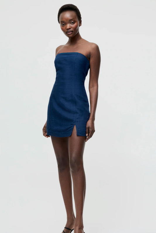 Birdie Linen Strapless Mini Dress