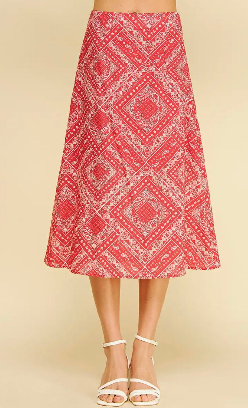Paisley A-Line Midi Skirt