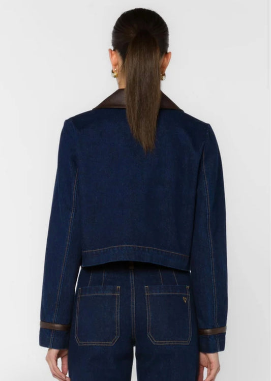 Pepa Denim Jacket with Leather Collar