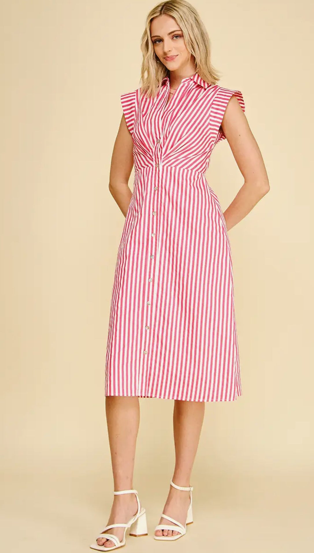 Striped Pintucked Waist Midi