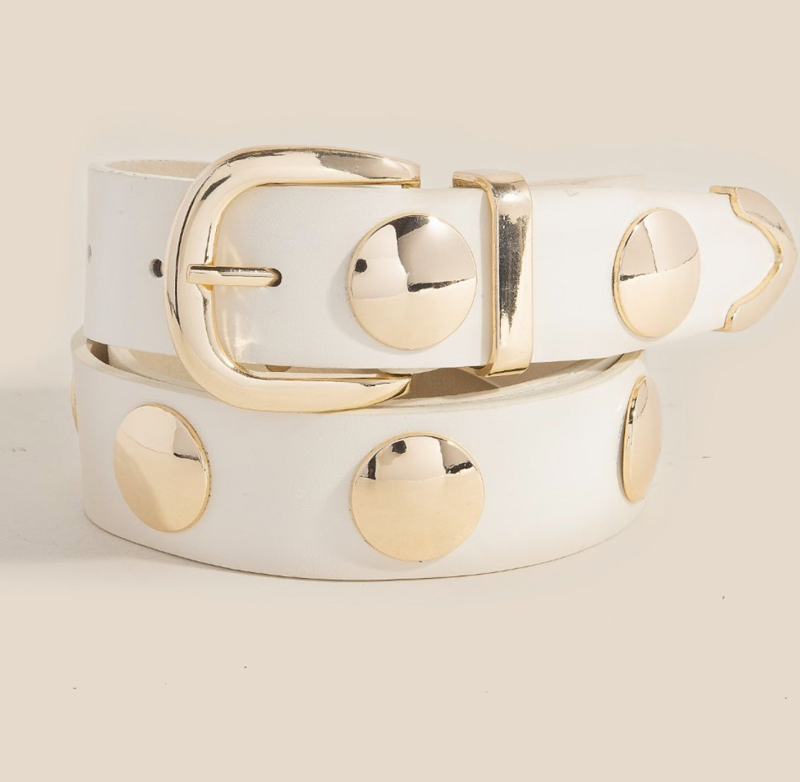 Metallic Disc Studded Faux Leather Belt
