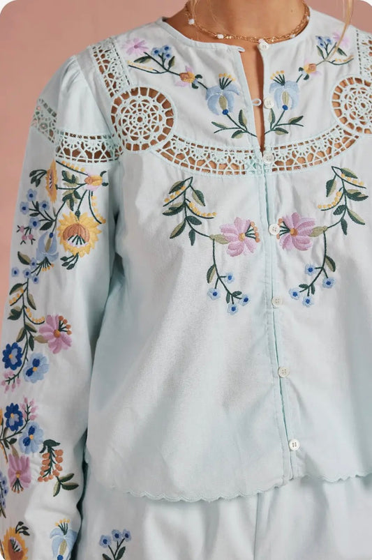 Sky Blue Embroidered Top