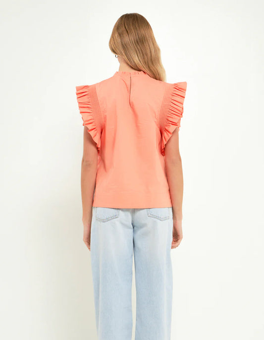 Ruffle Sleeve Poplin Top