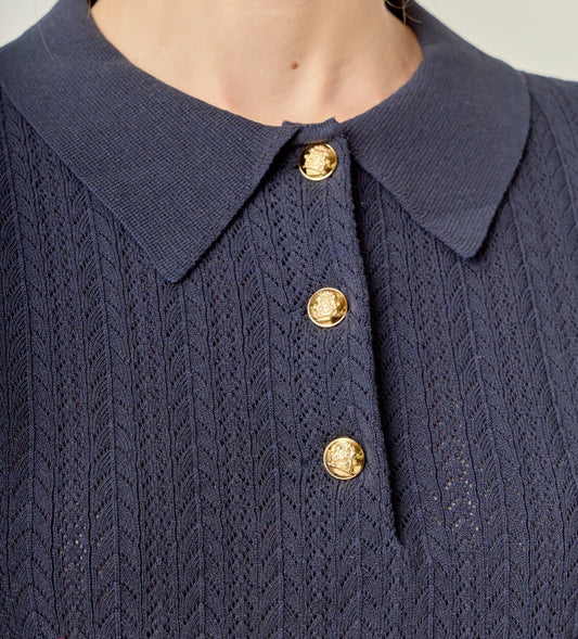 Navy Crochet Top