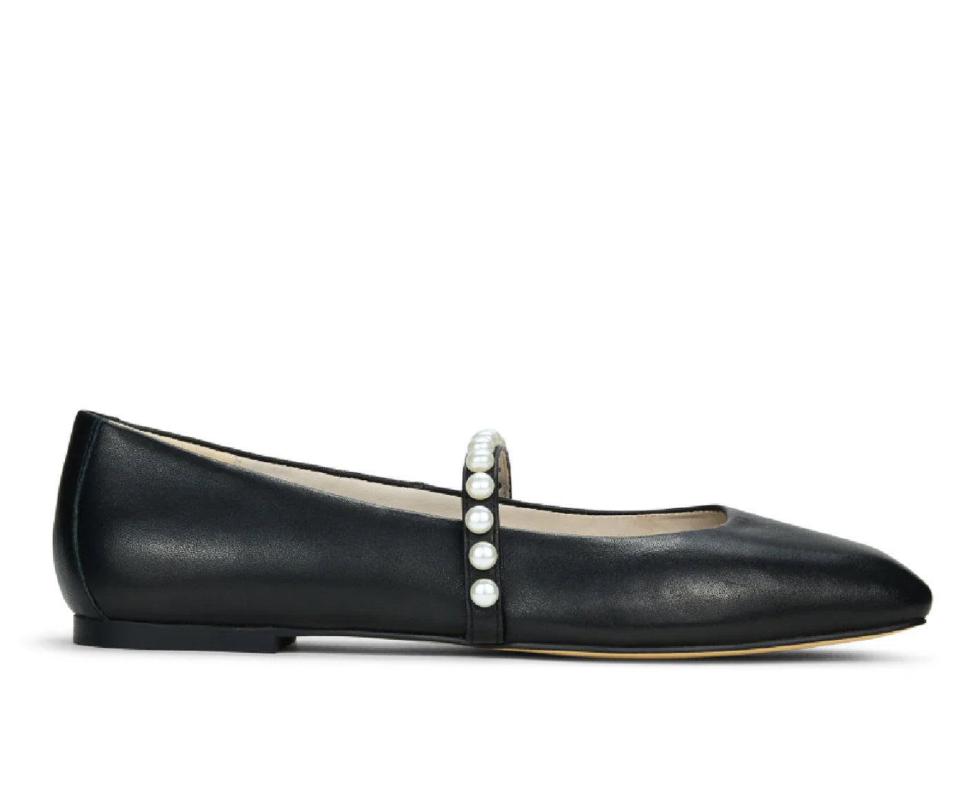 Cara Pearl Black Leather Ballet Flats