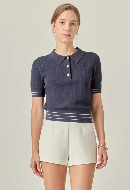 Navy Crochet Top