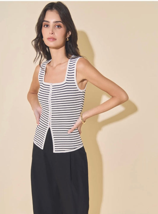Navy & White Ribbed Tank