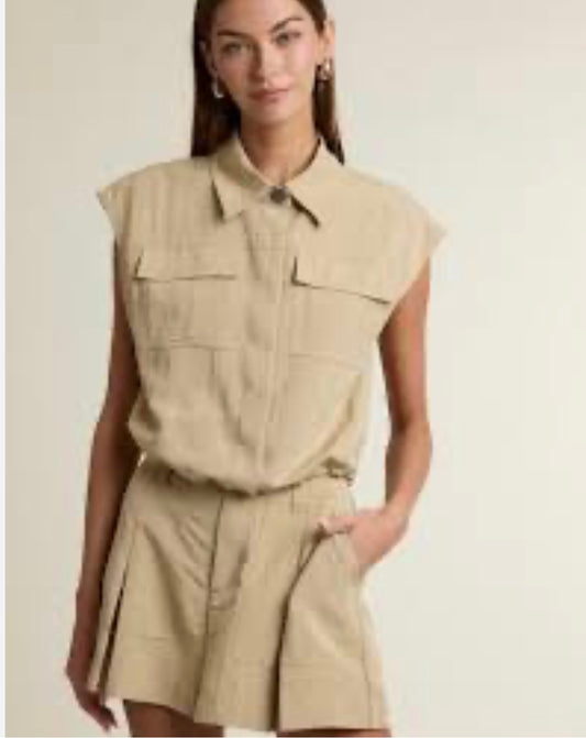 Tan Crinkle Shorts Set