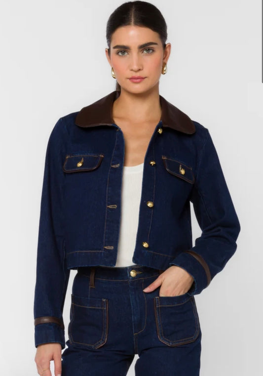 Pepa Denim Jacket with Leather Collar