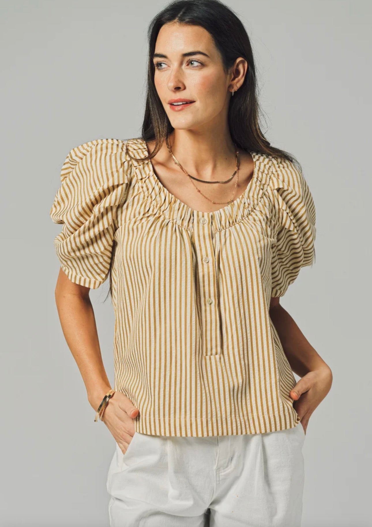 French Girl Shirt in Golden Stripe