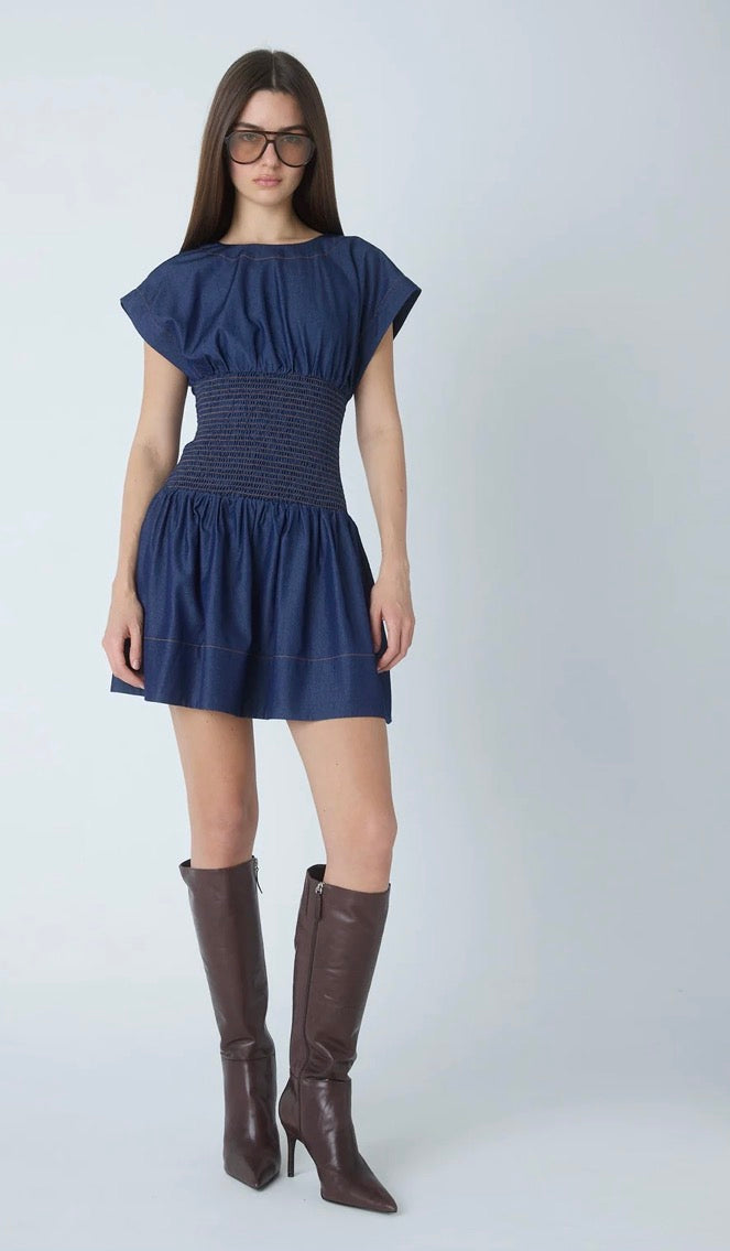 Etta Chambray Denim Smocked Waist Dress