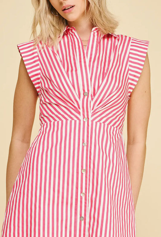 Striped Pintucked Waist Midi