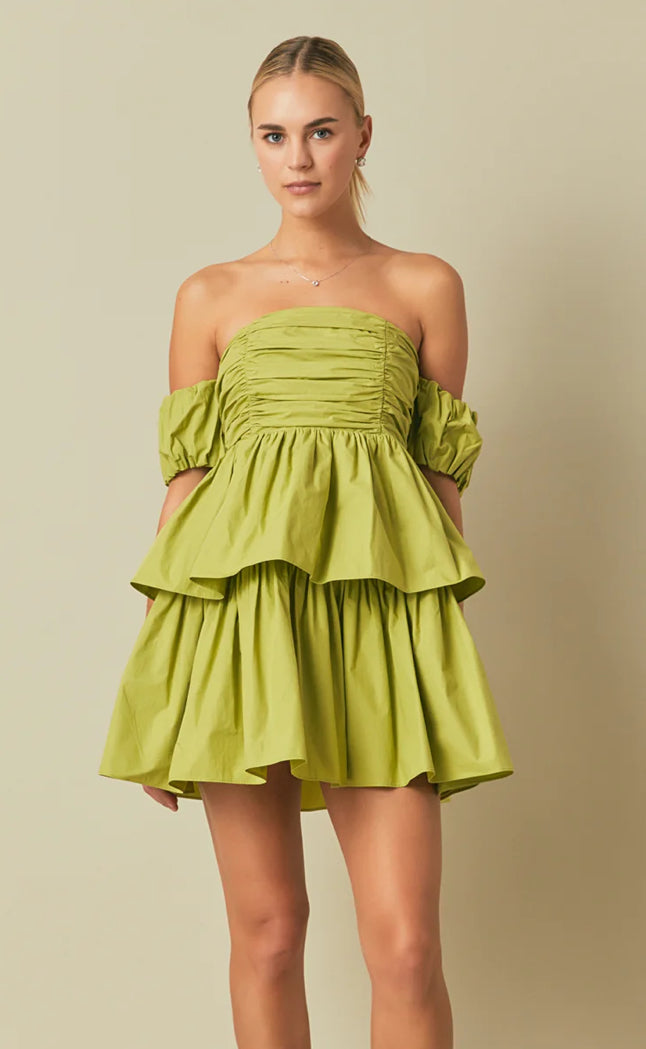 Ruched Off Shoulder Mini Dress