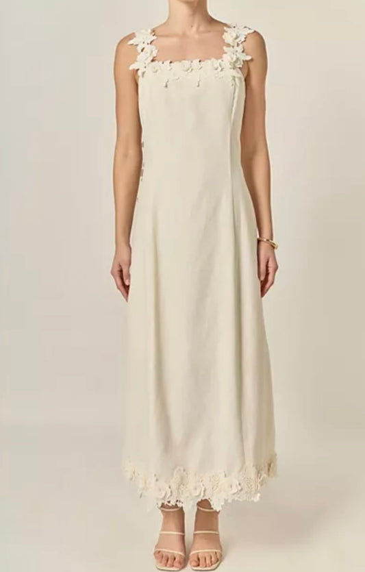 Cream Flower Strap Dress