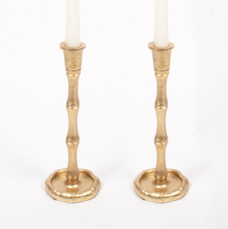 Gold Bamboo Candlesticks - Set of 2