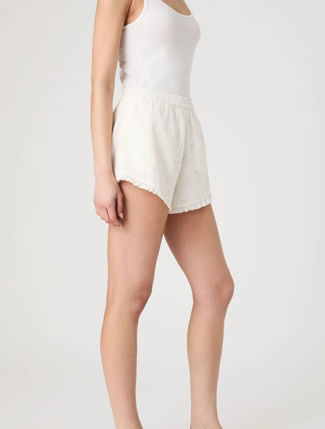 Eyelet Ruffle Hem Shorts