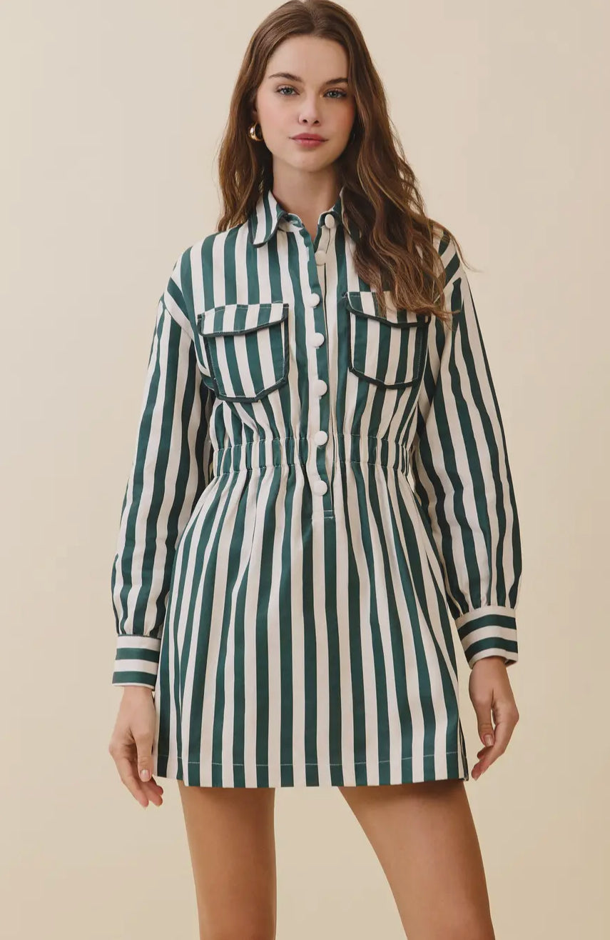 Vertical Striped Shirt Dress