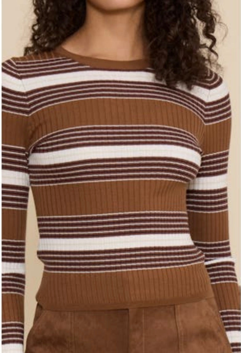 Brown Multi Stripe Ribbed Sweater