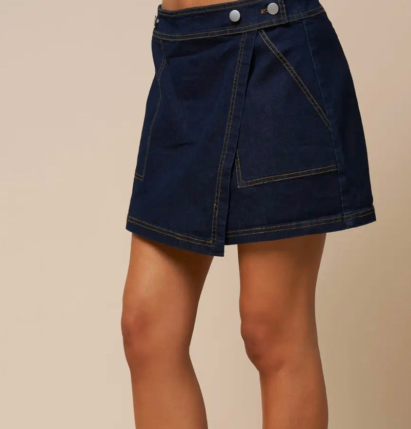 Dark Denim Wrap Skort