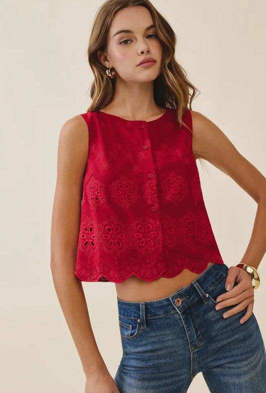 Floral Eyelet Crop Top