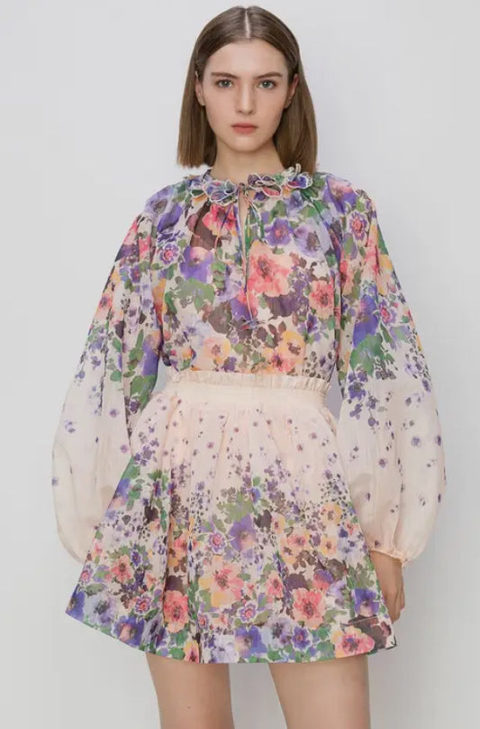 Flower Collar Floral Blouse