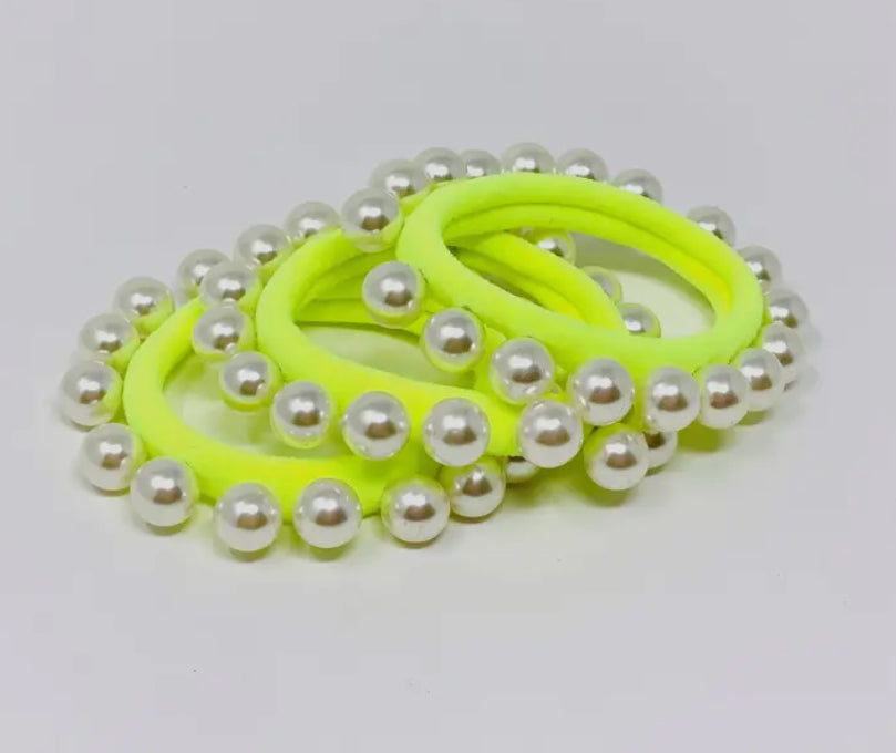 Neon Yellow Pearl Hair Tie