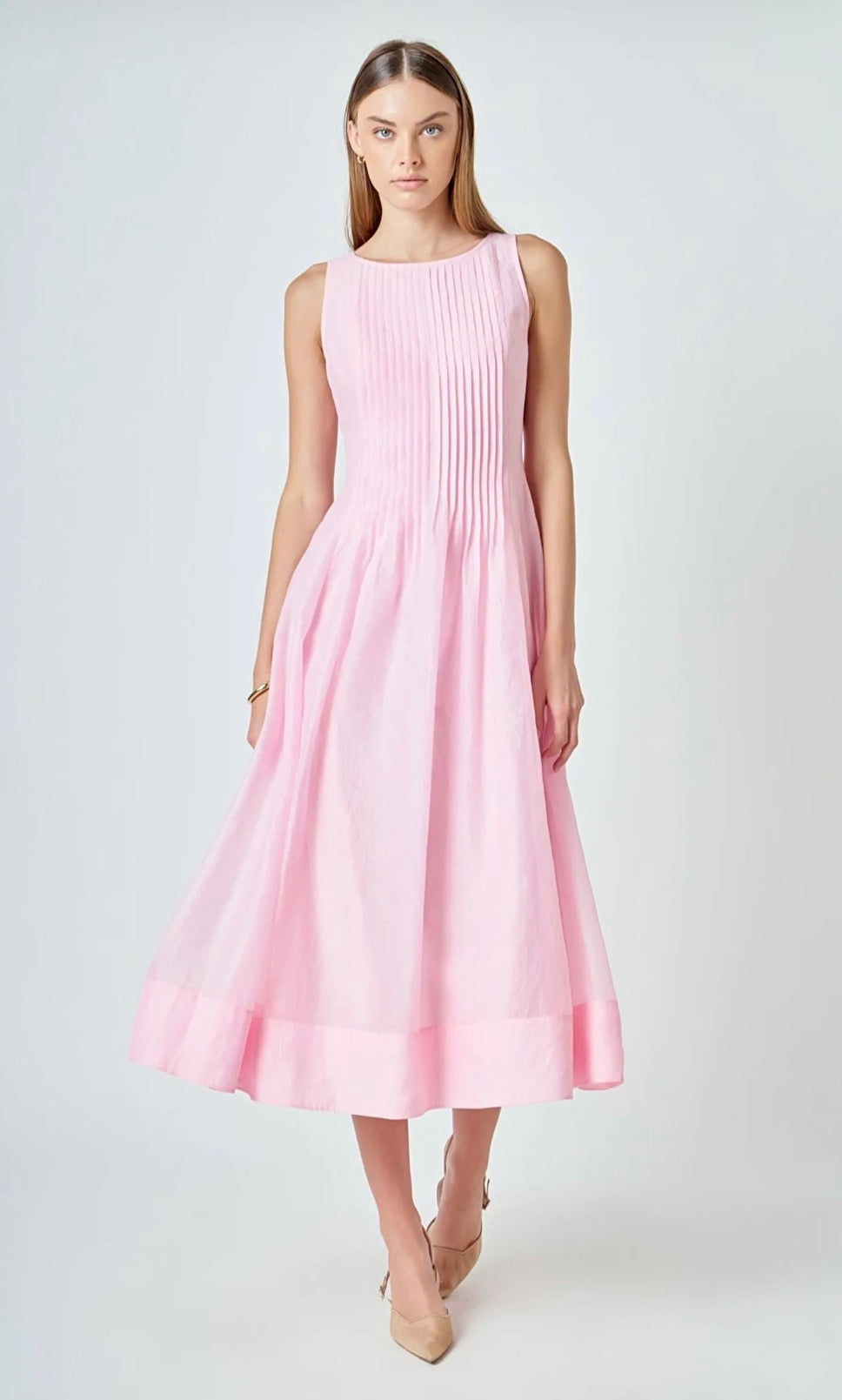 Pink Pintuck Midi Dress