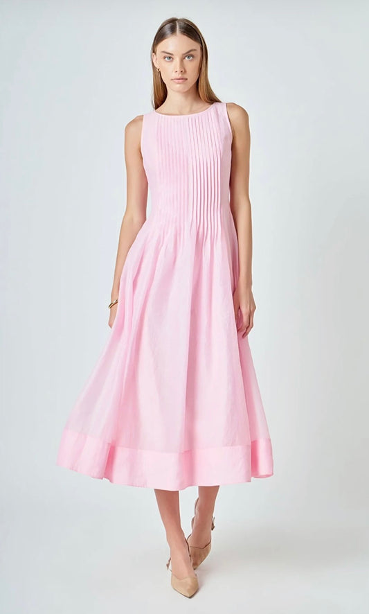 Pink Pintuck Midi Dress