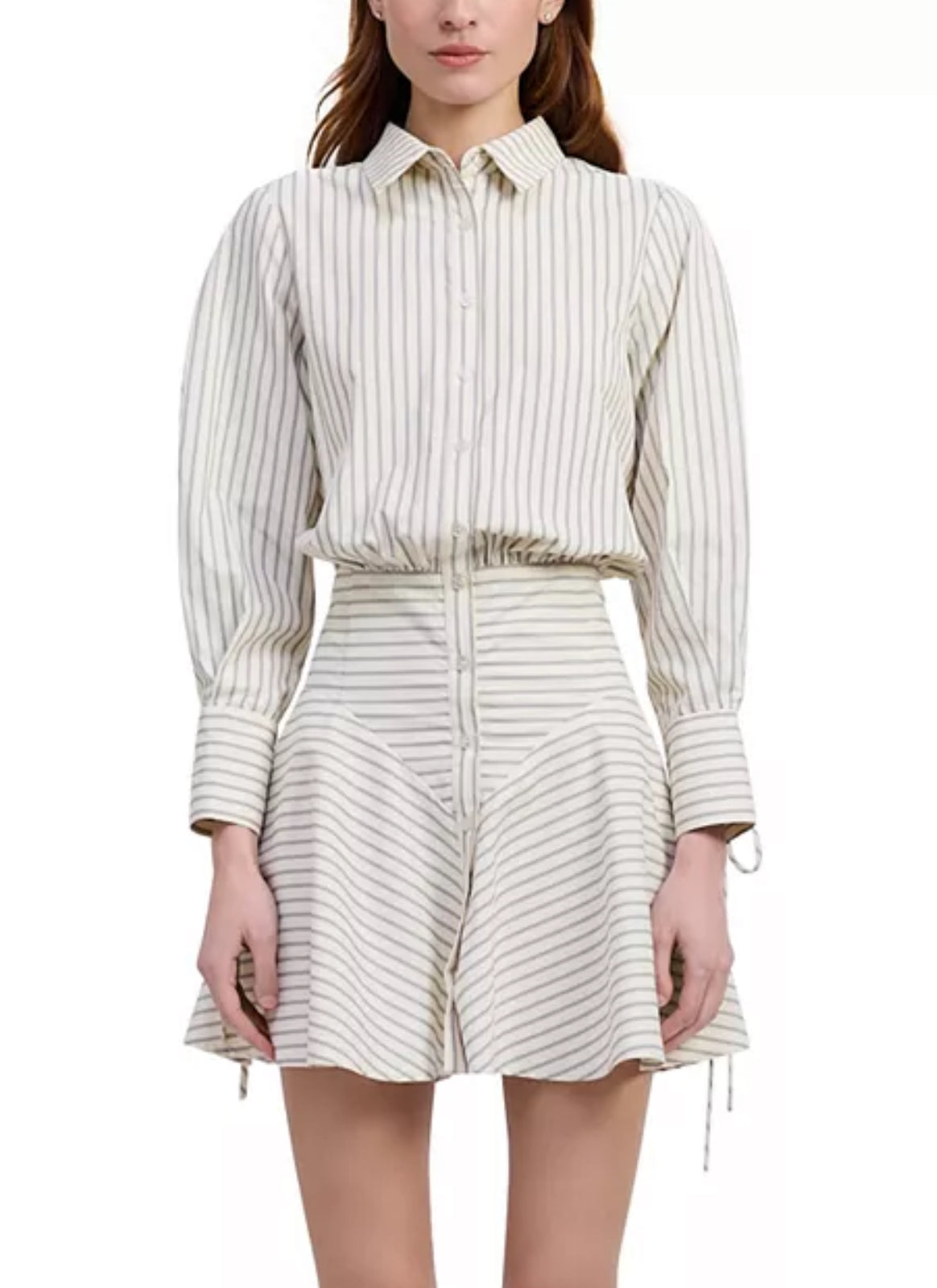 Azra Mini Dress in Ivory & Navy Stripe