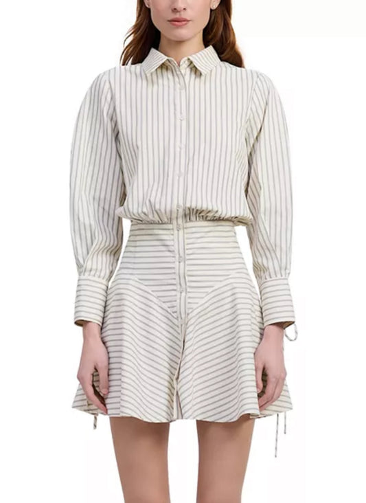 Azra Mini Dress in Ivory & Navy Stripe