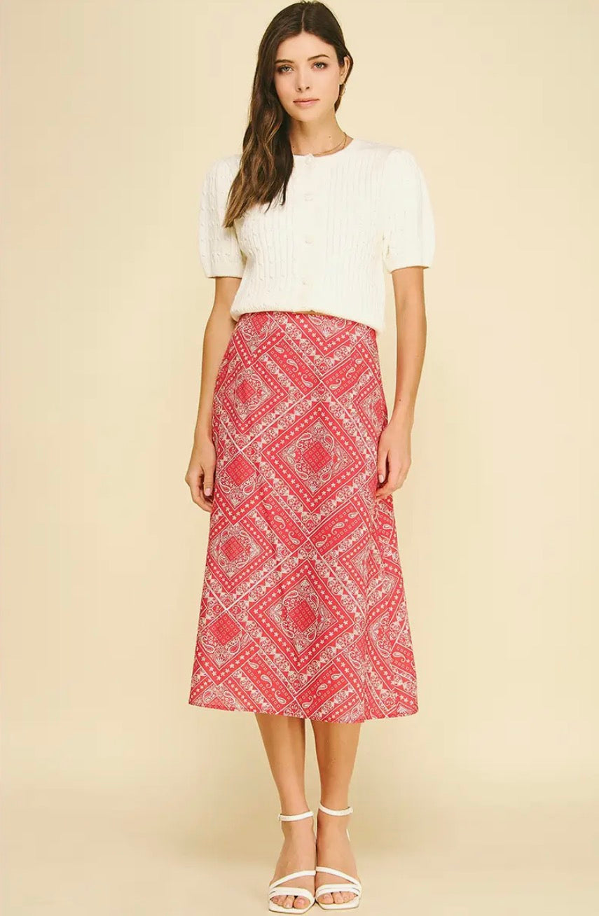 Paisley A-Line Midi Skirt