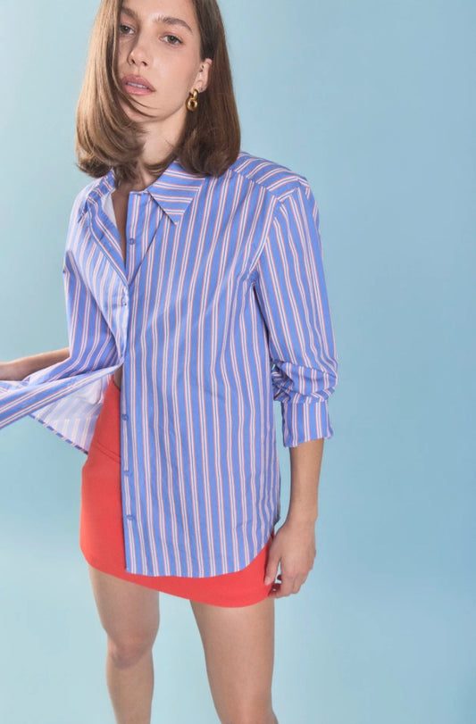 Blue & Orange Oversized Button Up