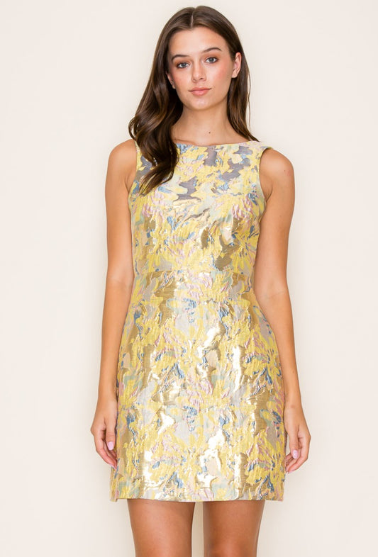Golden Jacquard Mini Dress