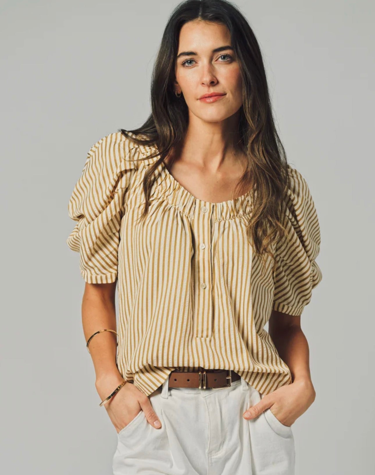 French Girl Shirt in Golden Stripe