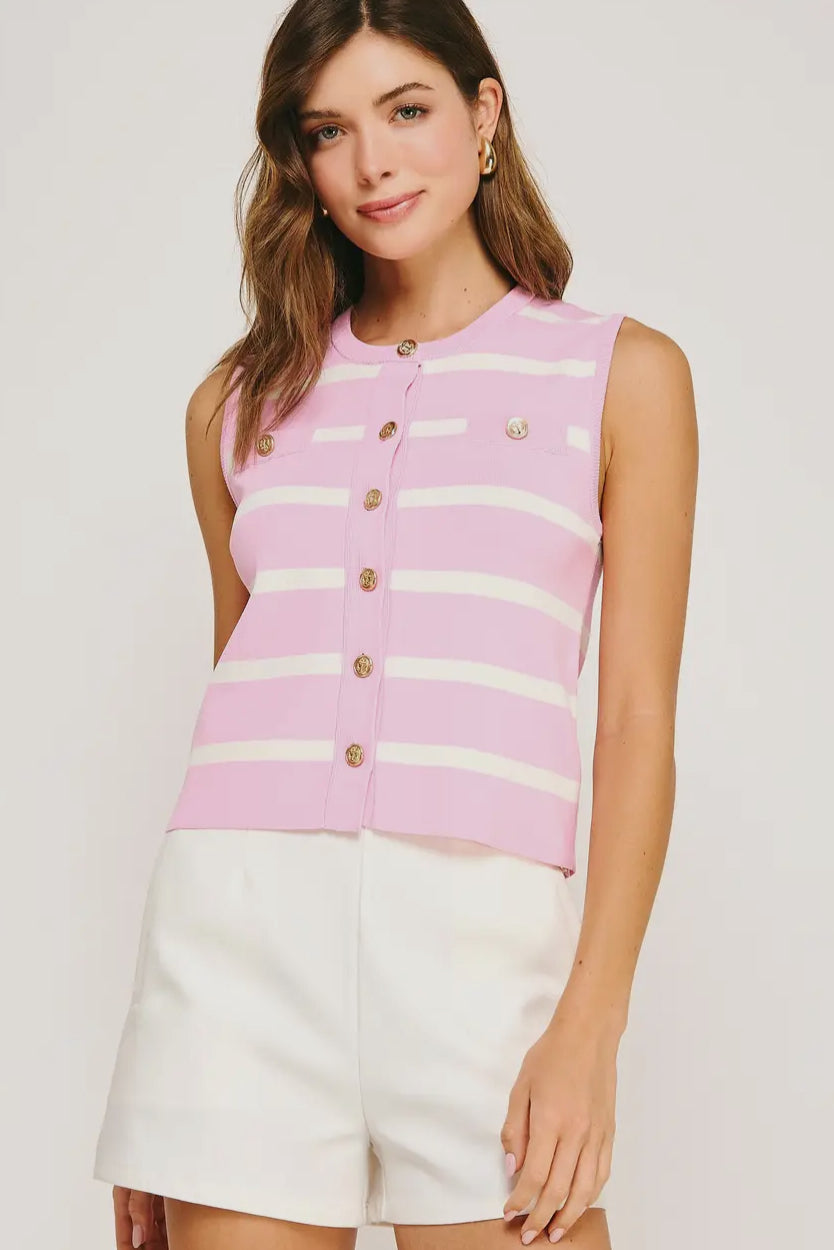 Striped Sleeveless Vest Top Pink