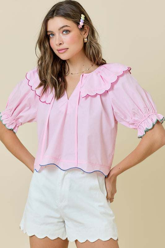 Scallop Edge Poplin Top