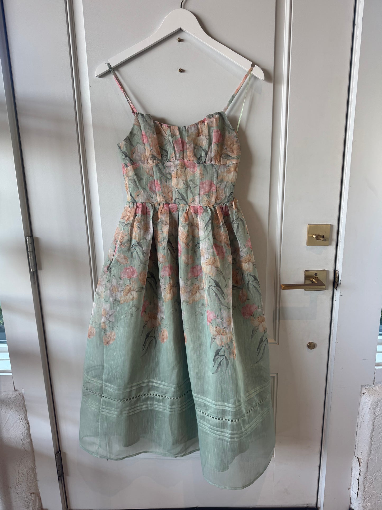Organza Pintuck Corset Midi Dress