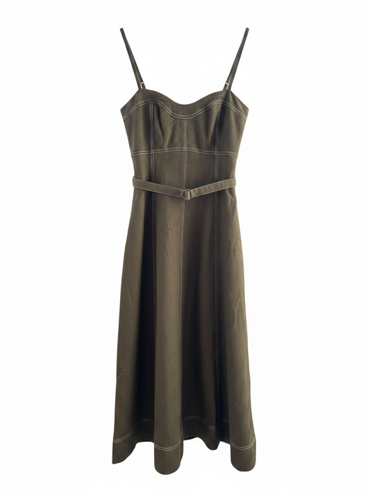 Olive Denim Midi Dress w/ belt