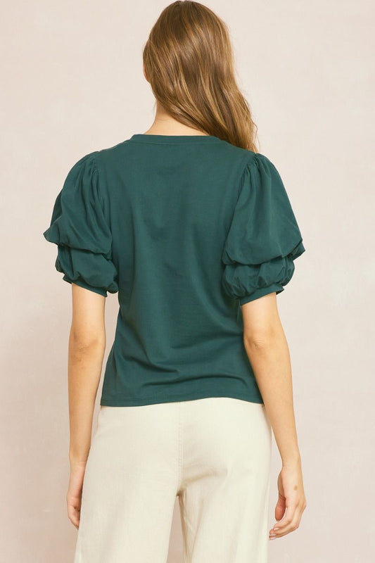 Bubble Sleeve Top in Green