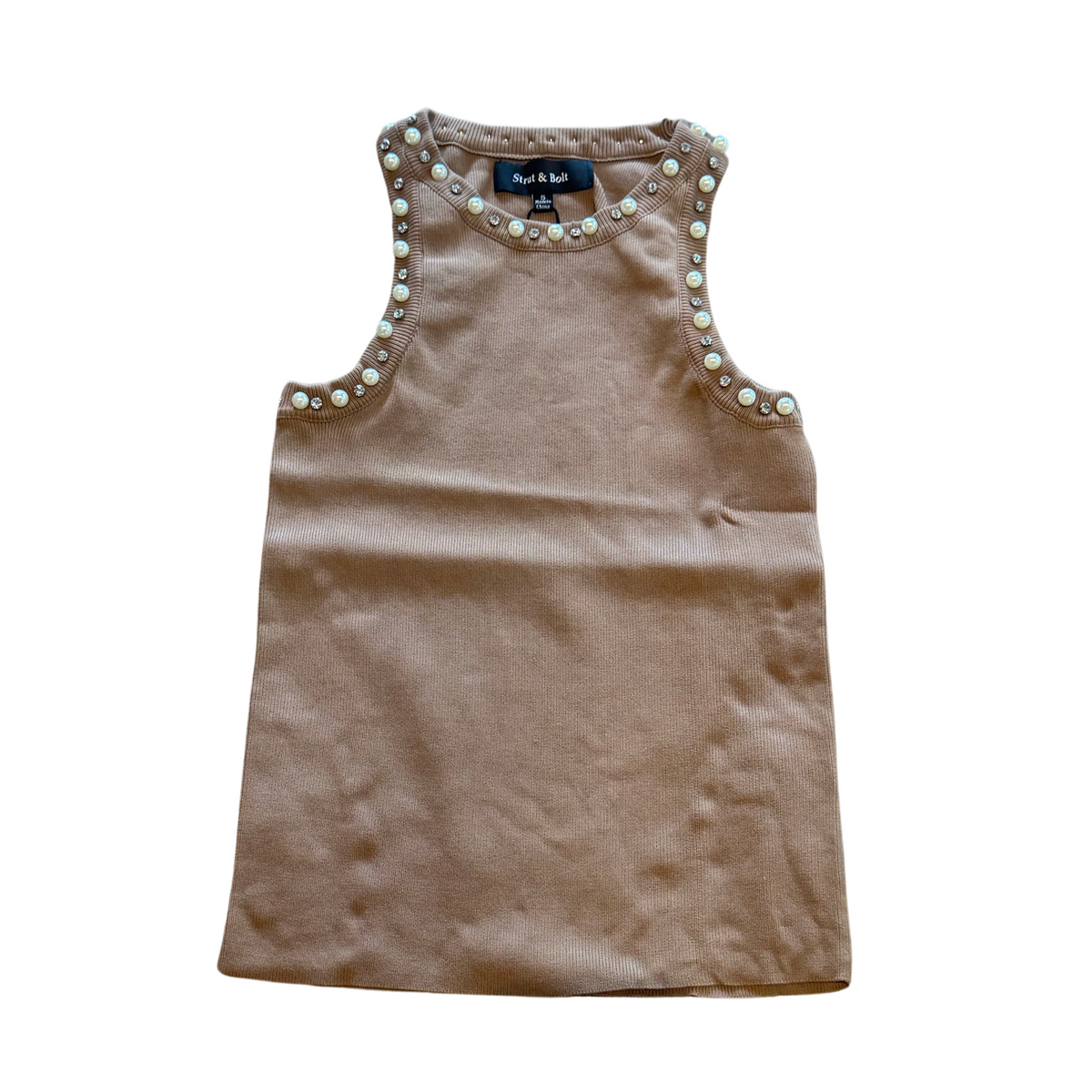 Embellished Mocha Tank Top