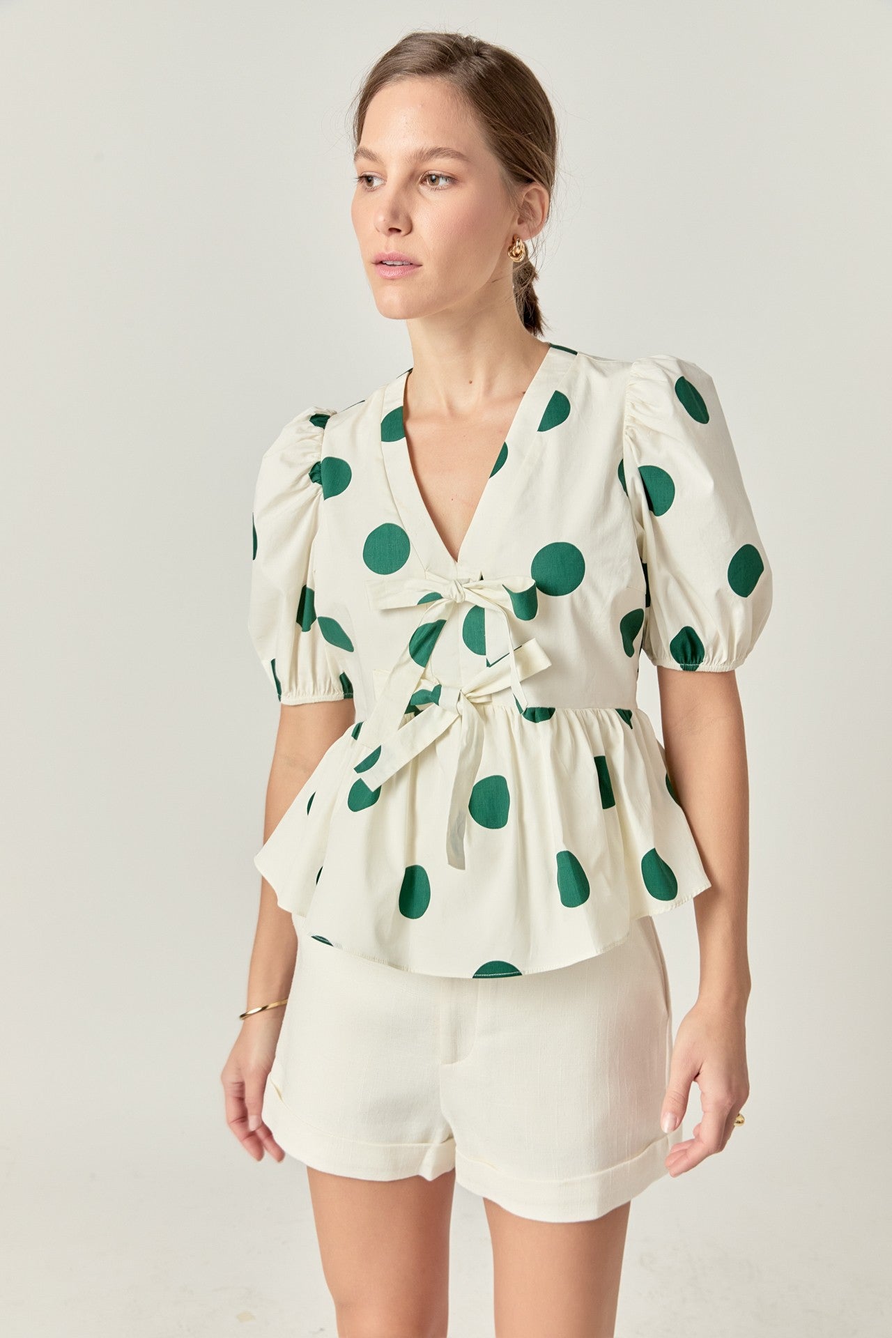 Polka Dot Puff Sleeve Top