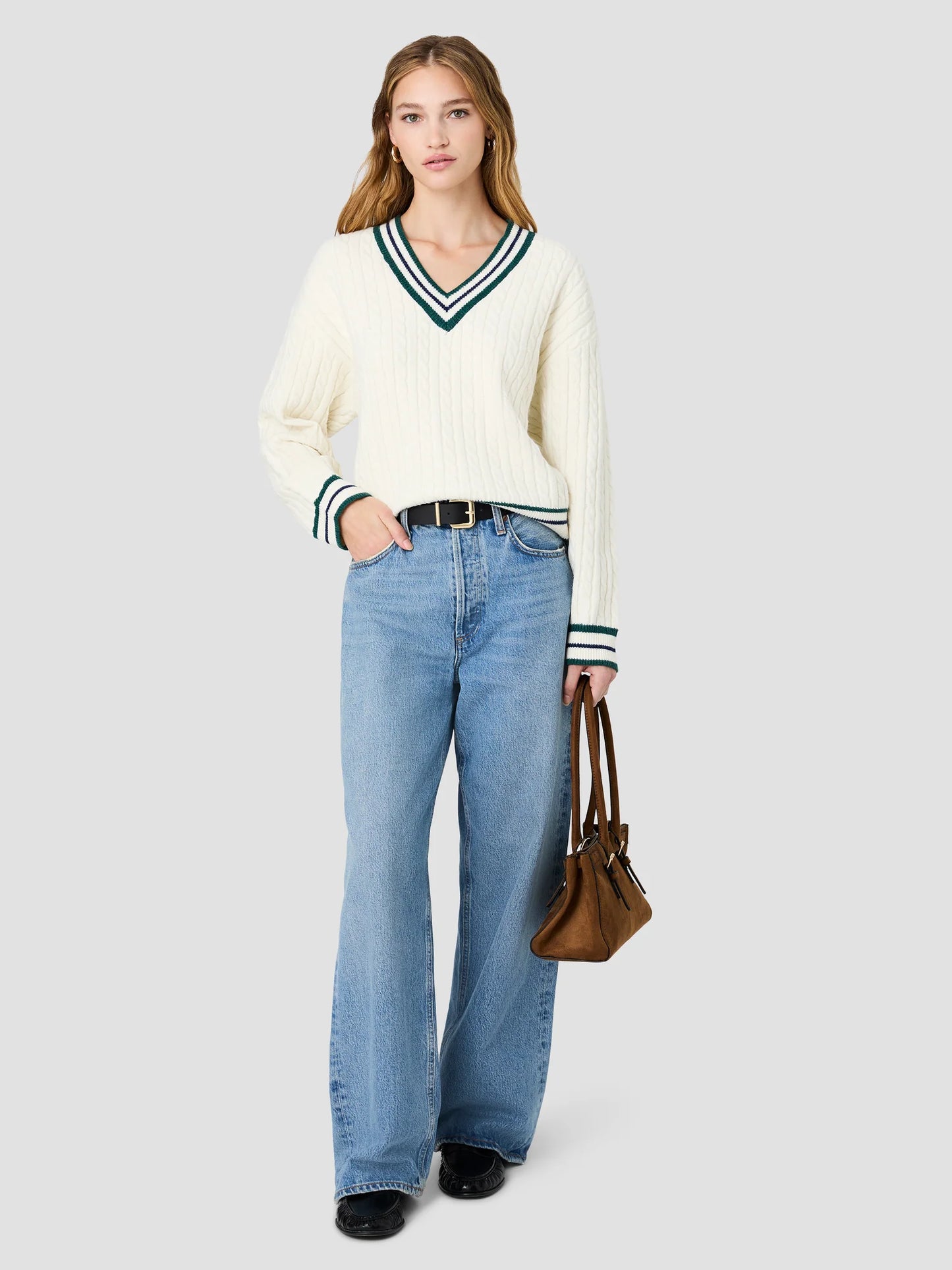 Aleyna Varsity Cableknit Sweater