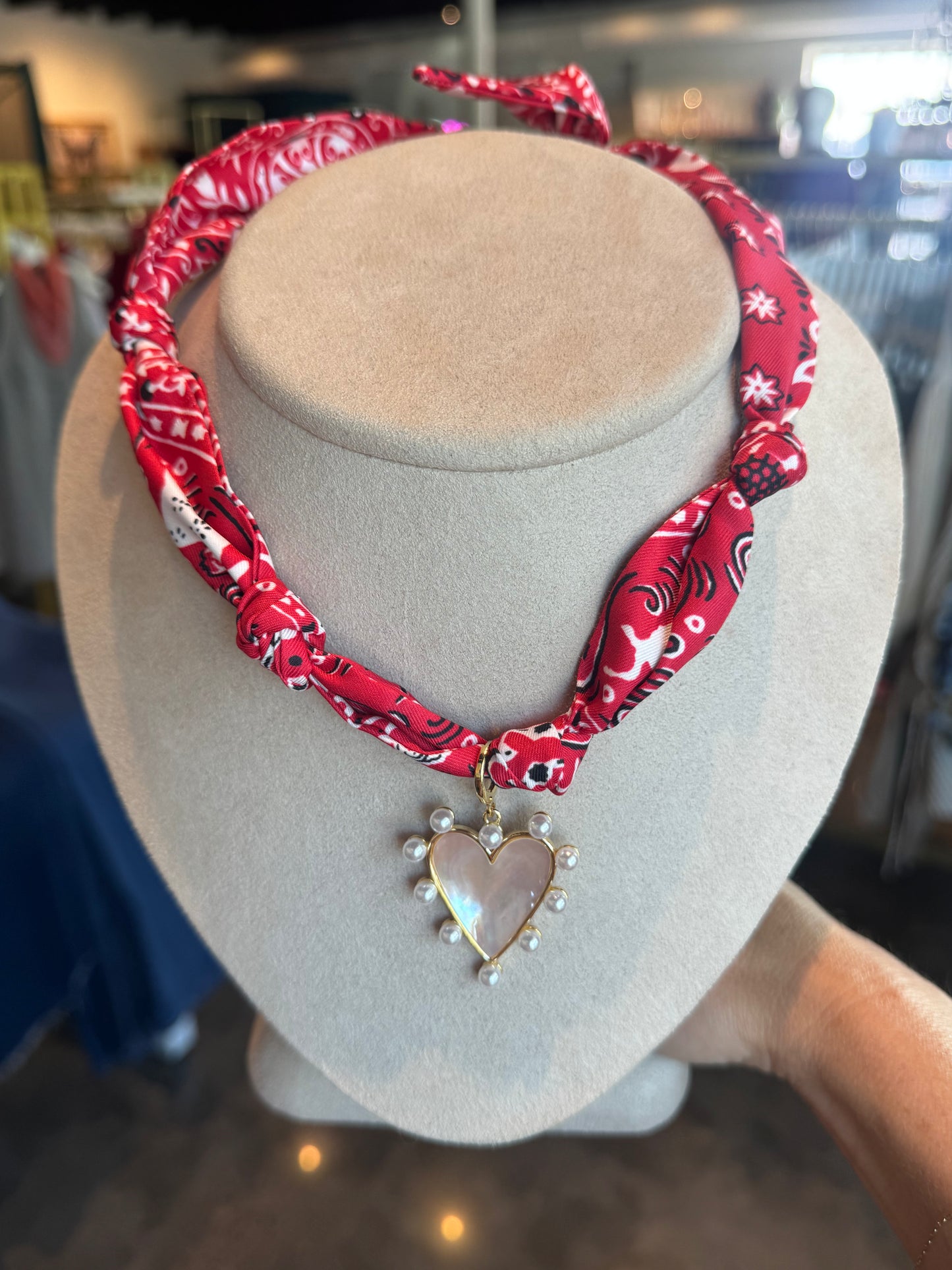 Bandana Scarf Necklace Heart Charm